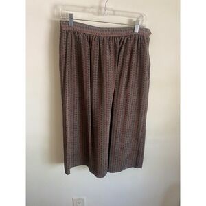 Paula Saker Vintage‎ Geometric Triangle Print Midi Skirt Pockets Brown Multi 14